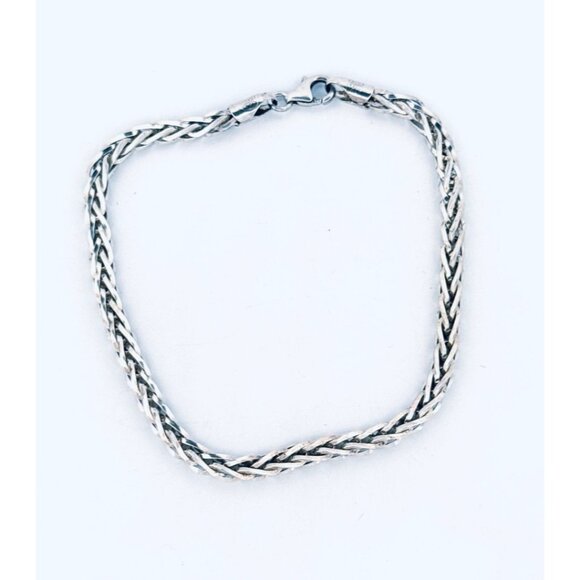 Estate Sterling Silver 925 Braided Chain Bracelet 8" Unisex Italy, Lobster Claw - Picture 1 of 10